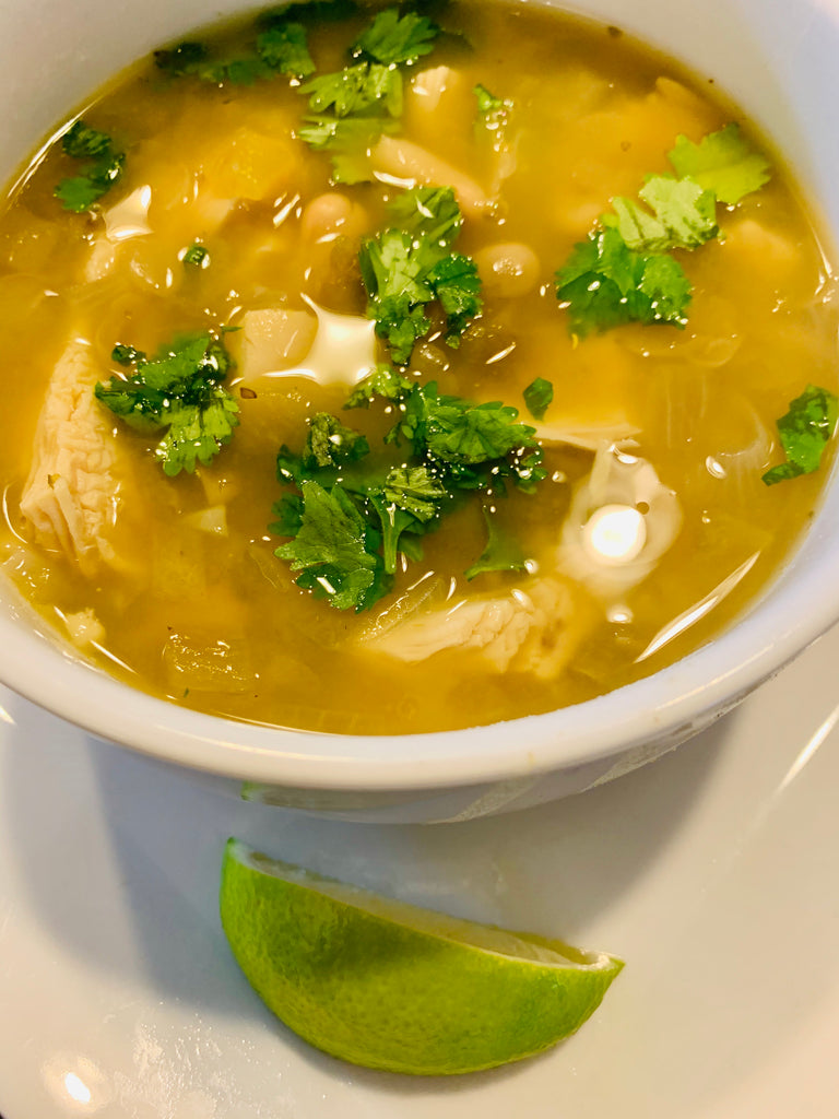 White Bean Chicken Chili with Lime and Cilantro. Slow Cooker/Crock Pot